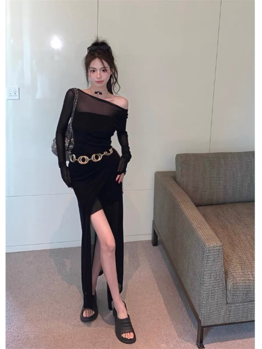 Korean version of pure desire sexy dress lazy wind mesh irregular thin Lee Nhi Boutique Korean version of pure desire sexy dress lazy wind mesh irregular thin Lee Nhi Boutique
