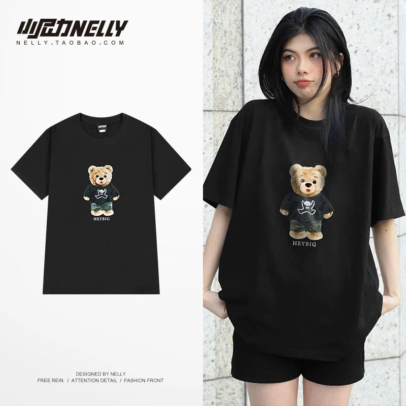 American cartoon cat print round neck short sleeve men and women summer 2025 couple pure cotton t-shirt half sleeve bottoming shirt trend