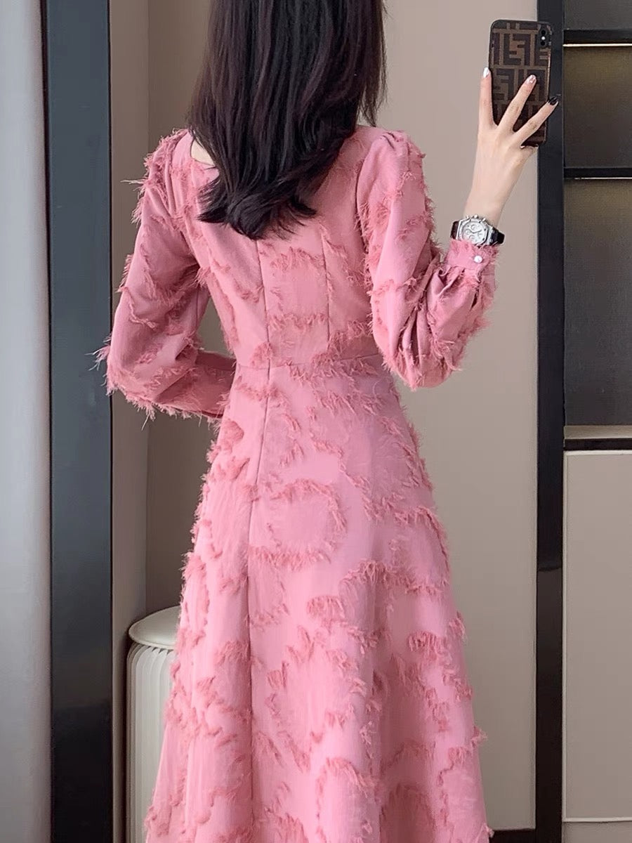 Autumn new style first love, sweet temperament, gentle girly style, fringed fairy skirt, long skirt, niche slim dress