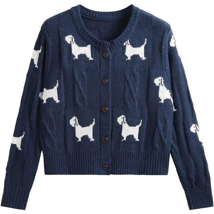 Jiuzhou Chengpin/JZZDEMM puppy embroidery texture waist slim fit temperament knitted pullover bottoming shirt tops for women