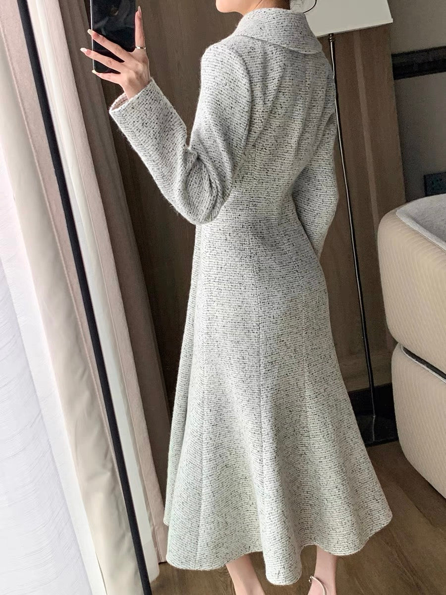 FT GUOGE small fragrant dress for women 2023 autumn and winter new French retro waist slimming long skirt