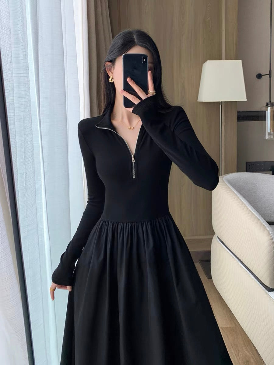new look black long sleeve dress New Look high neck long sleeve midi dress in black