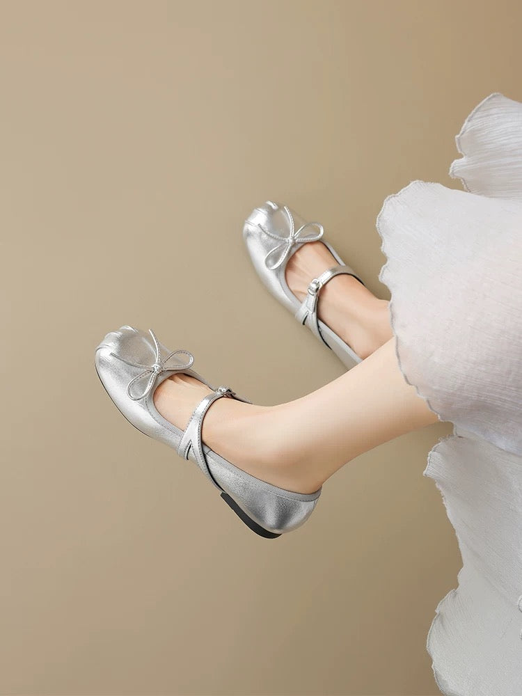 Augustin silver ballet shoes for women 2025 new summer wear Mary Jane with skirt small leather sandals