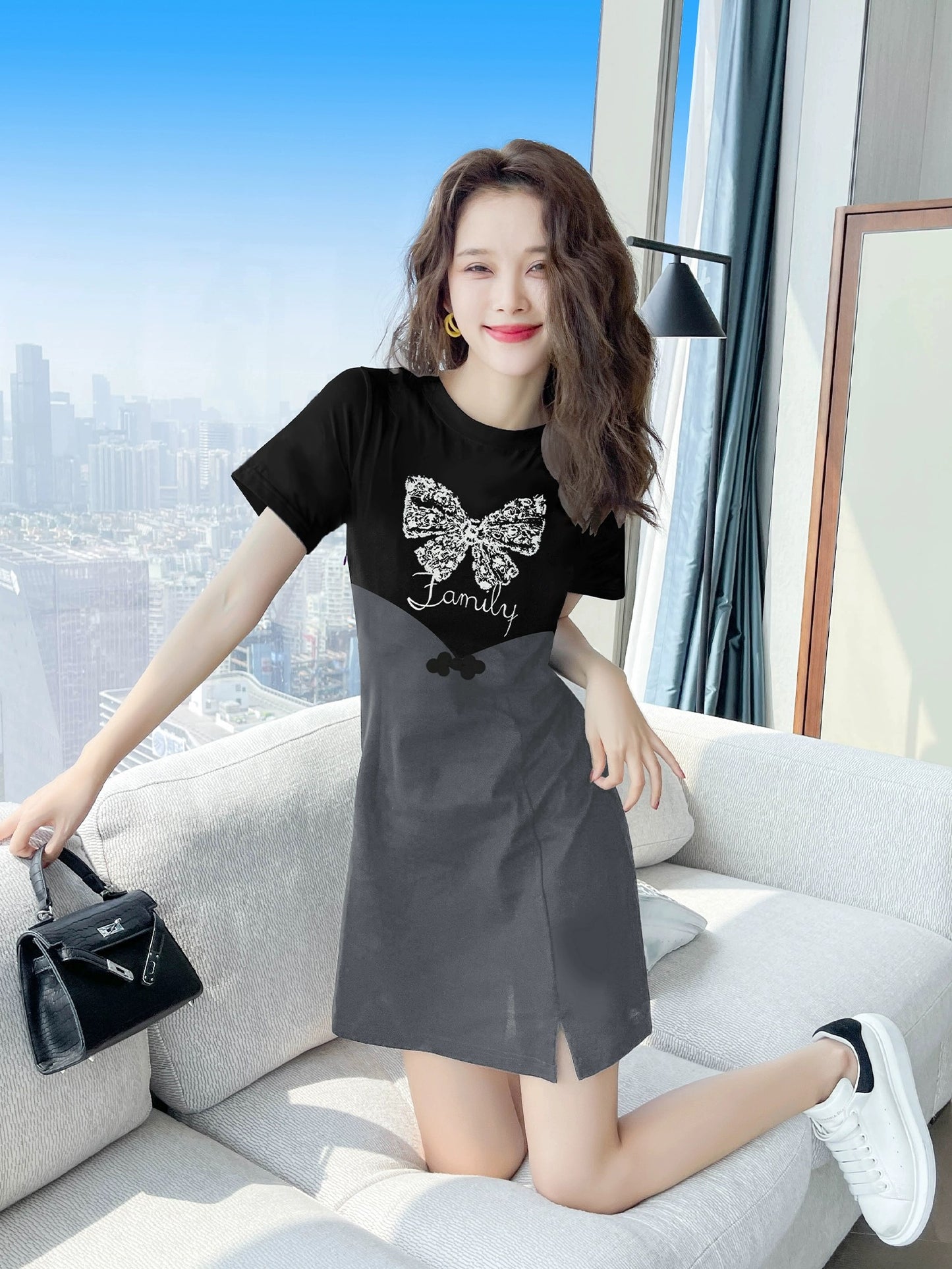 Black dress 2024 new style women's summer women's clothing fake two-piece small casual niche slim skirt summer clothing