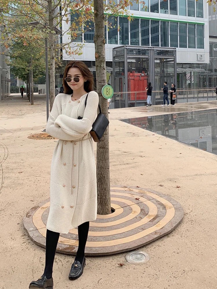 2023 New French High-Quality Long Skirt for Socialites Xiaoxiang Style with Bottoming Knitted Dress for Women Spring and Autumn