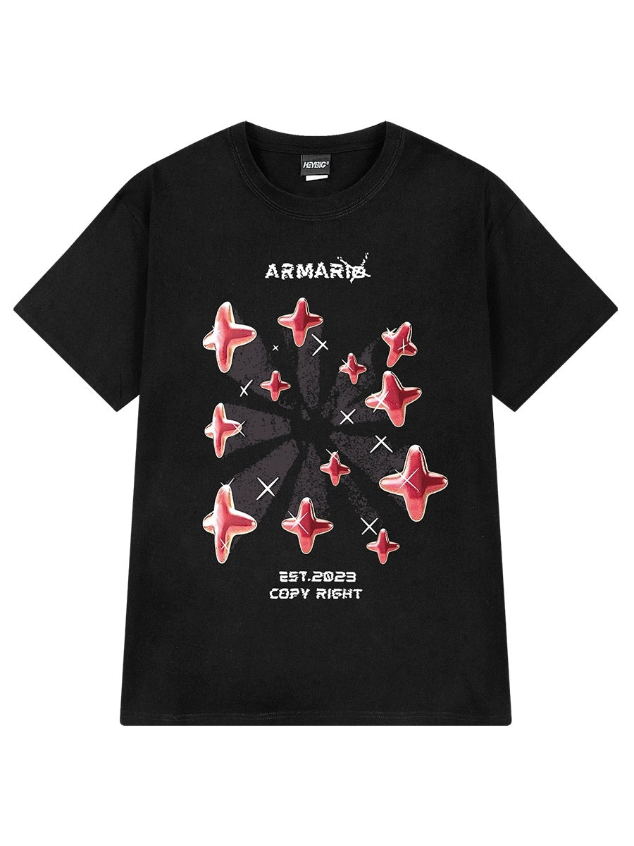 National trend high street four-pointed star print short-sleeved T-shirt men and women pure cotton summer American loose ins trendy couple half-sleeve