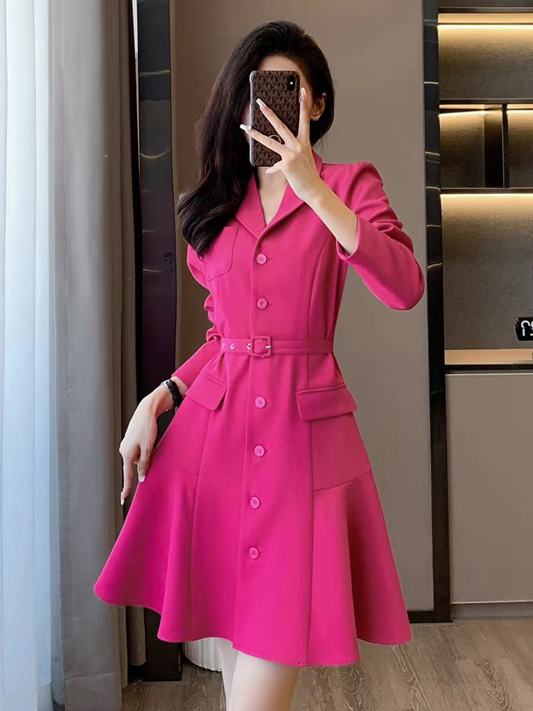 High-end light luxury and beautiful temperament dress women's autumn 2023 new model slim-fit rose red suit skirt for ladies