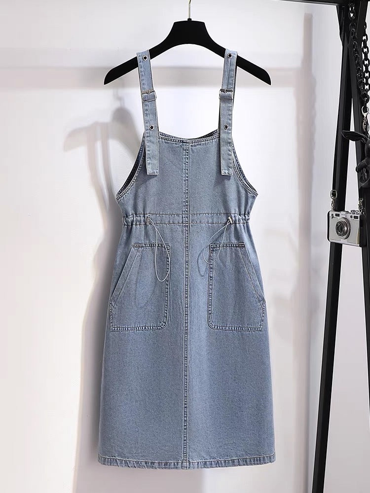 Denim suspender skirt women's summer 2023 new autumn clothes girls' clothes small people wear suit skirt dress
