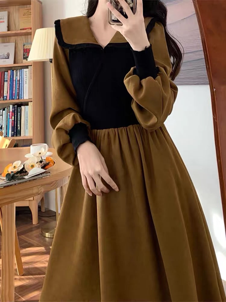 Large size French platycodon long skirt 2023 autumn new style high-end slimming and beautiful waist slimming dress (D0977)