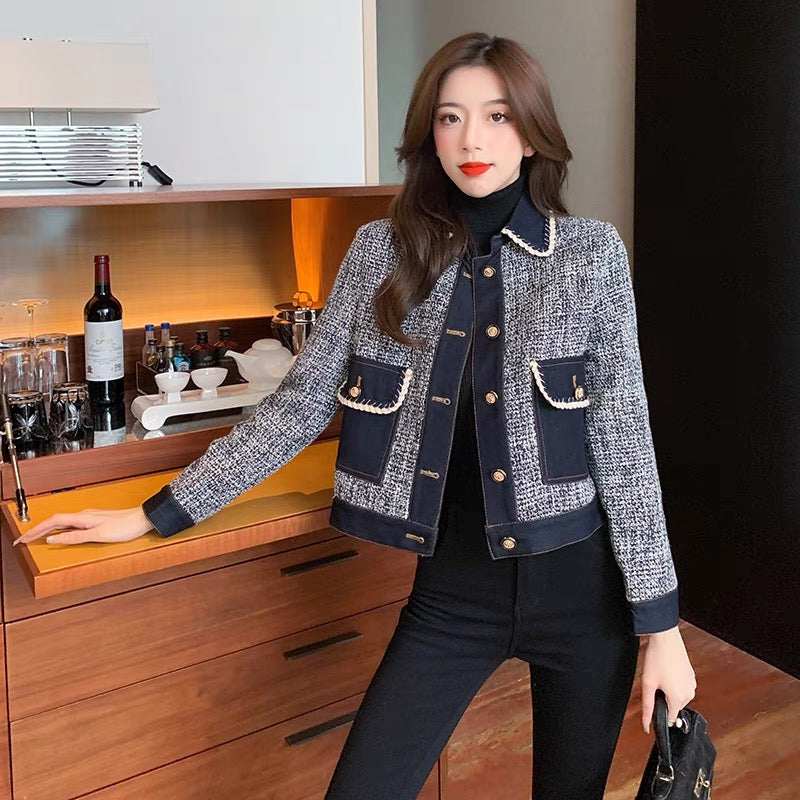 Xiaoxiang Yujie Style Jacket Women's Short 2023 New Autumn Versatile Retro Hong Kong Style Houndstooth Chic Top Trendy