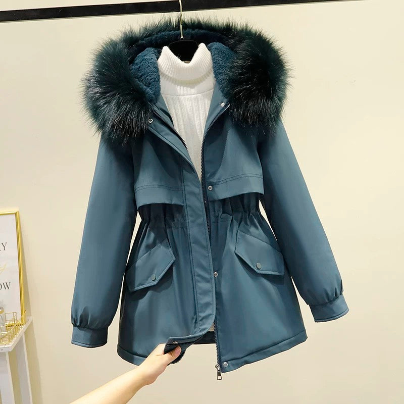 Parker women's cotton-padded jacket 23 winter new style plus velvet thickened cotton-padded jacket Korean style small short down-padded jacket