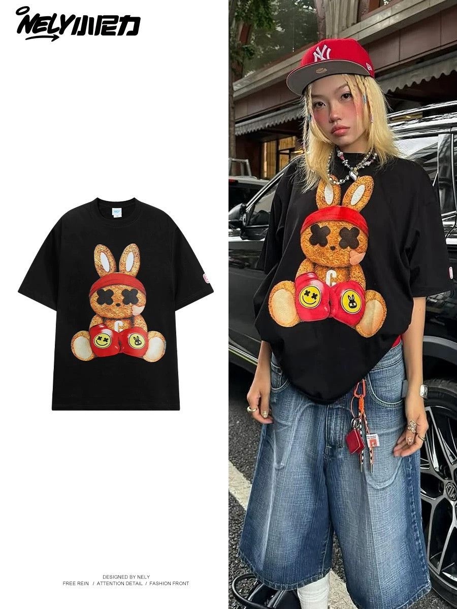 American cartoon cat print round neck short sleeve men and women summer 2025 couple pure cotton t-shirt half sleeve bottoming shirt trend