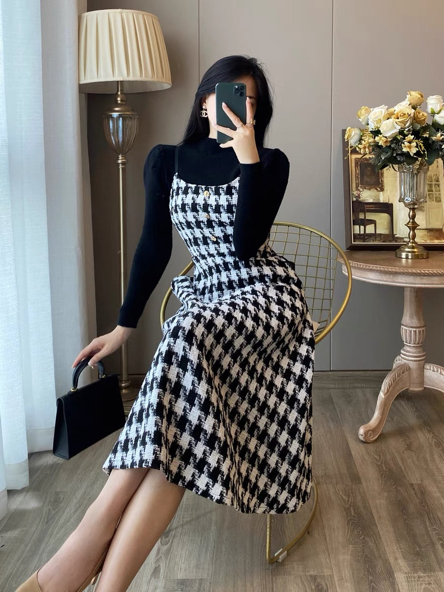 French temperament small fragrant suspender skirt suit women's autumn and winter new style high-end temperament slim dress long skirt