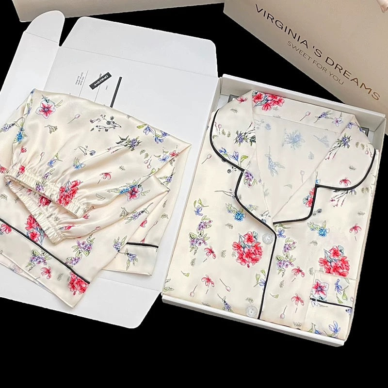 2024 new ice silk pajamas women's short-sleeved summer thin silk can be worn outside home clothes suit spring and summer