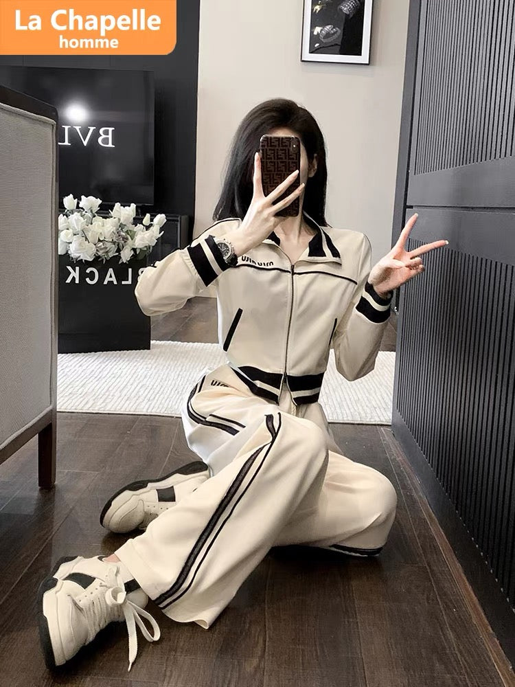 La Chapelle slim-fitting high-end casual sports suit women's autumn 2023 new long-sleeved loose two-piece set