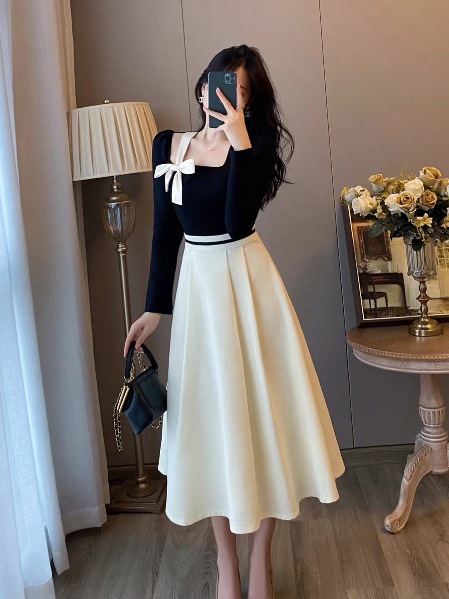 fitted lace wedding dress French retro small fragrance square collar dress women's 2023 autumn n –  Lee Nhi Boutique