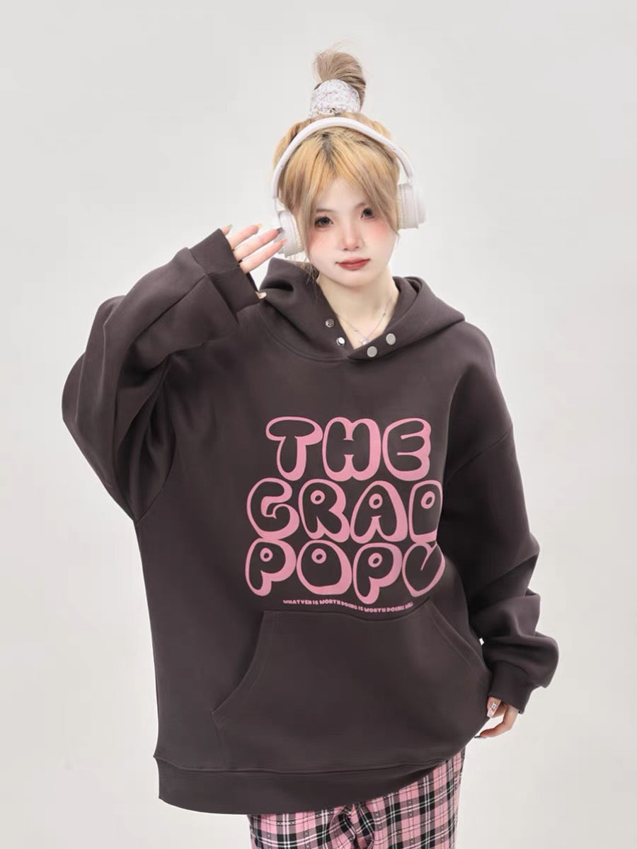 High-end, super good-looking, loose and heavyweight American retro hooded brown sweatshirt for women in spring and autumn, lazy style chic top A3351