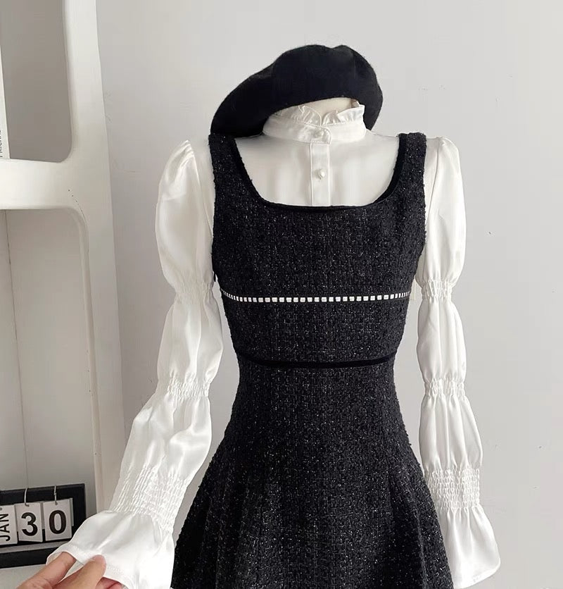Duolaimei 2023 autumn and winter new retro Hepburn style waist dress