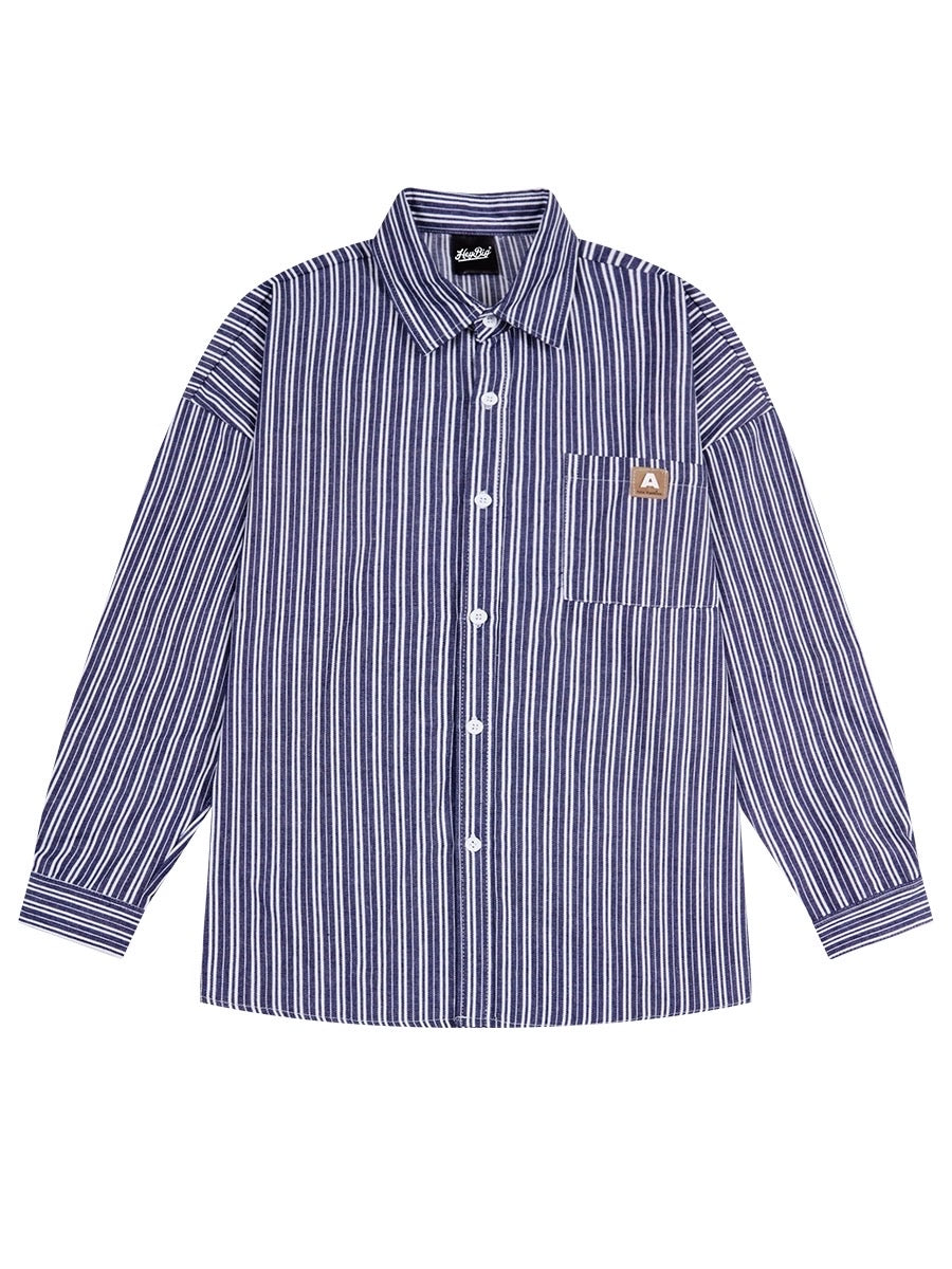 Spring and autumn long-sleeved vertical striped shirt male ruffian handsome casual Hong Kong style high street teenager bf Korean version Japanese yuppie shirt