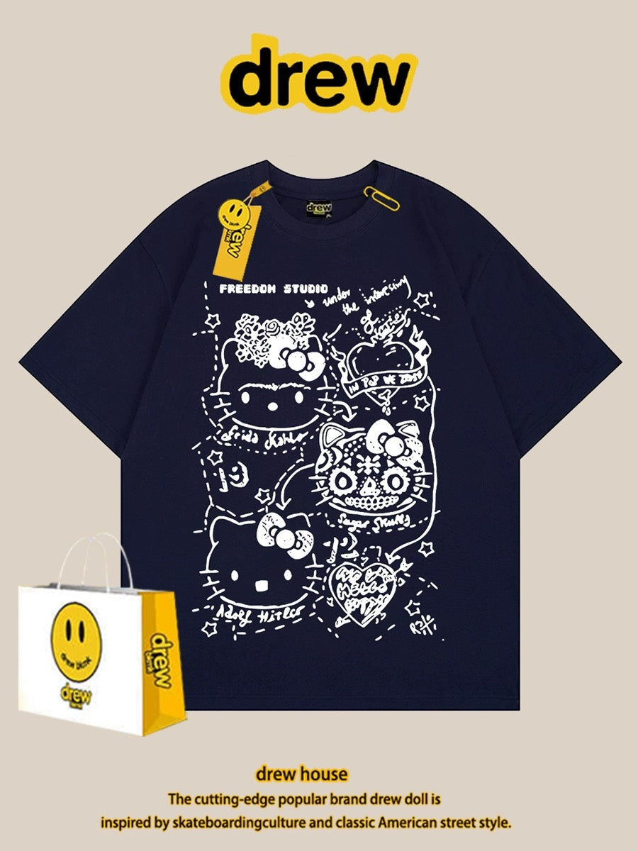 drew smiley face t-shirt short sleeves men and women summer ins European and American trendy brand super mario loose short sleeves versatile couple outfit