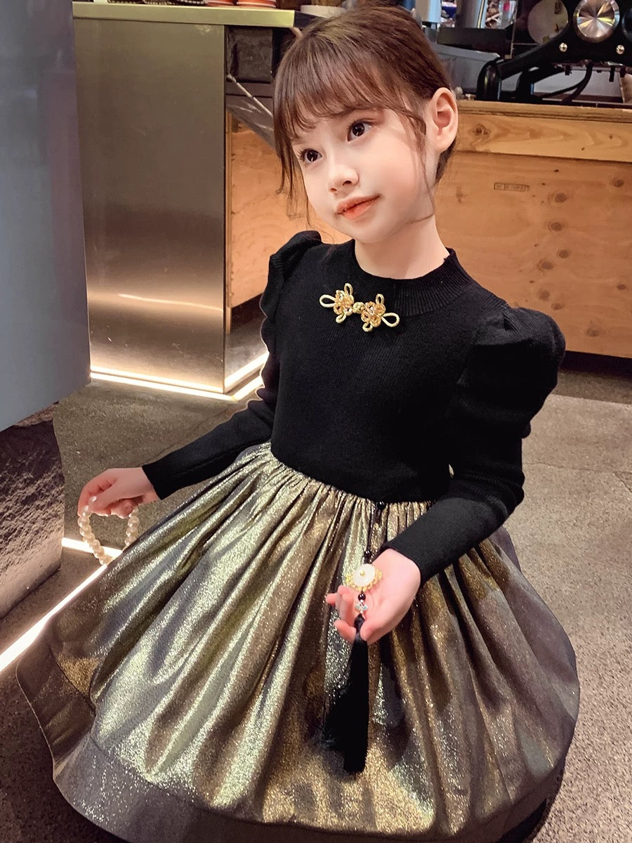 Girls Dress Winter Wear 2023 New Style Children's Plush Princess Dress Little Girl Chinese Style Dress Skirt