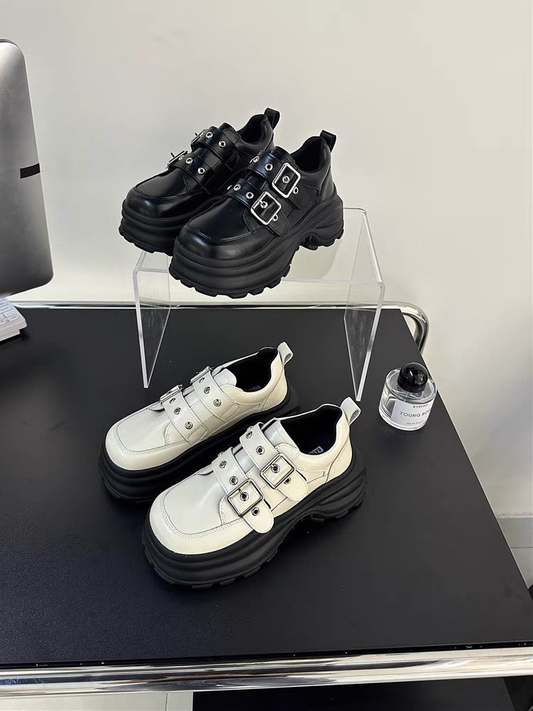 Bai Xiangni niche dad shoes for women 2023 autumn new thick sole increased belt buckle casual British style sports shoes