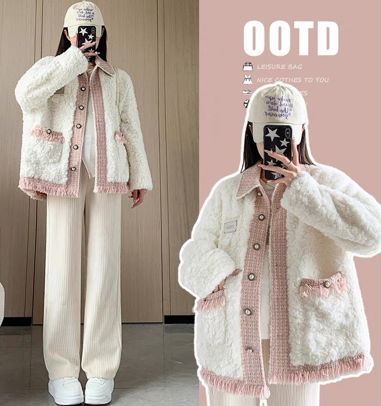 Maternity coat autumn and winter outer wear thickened lambswool 2023 new fashion winter suit tops and pants two pieces (D7772)