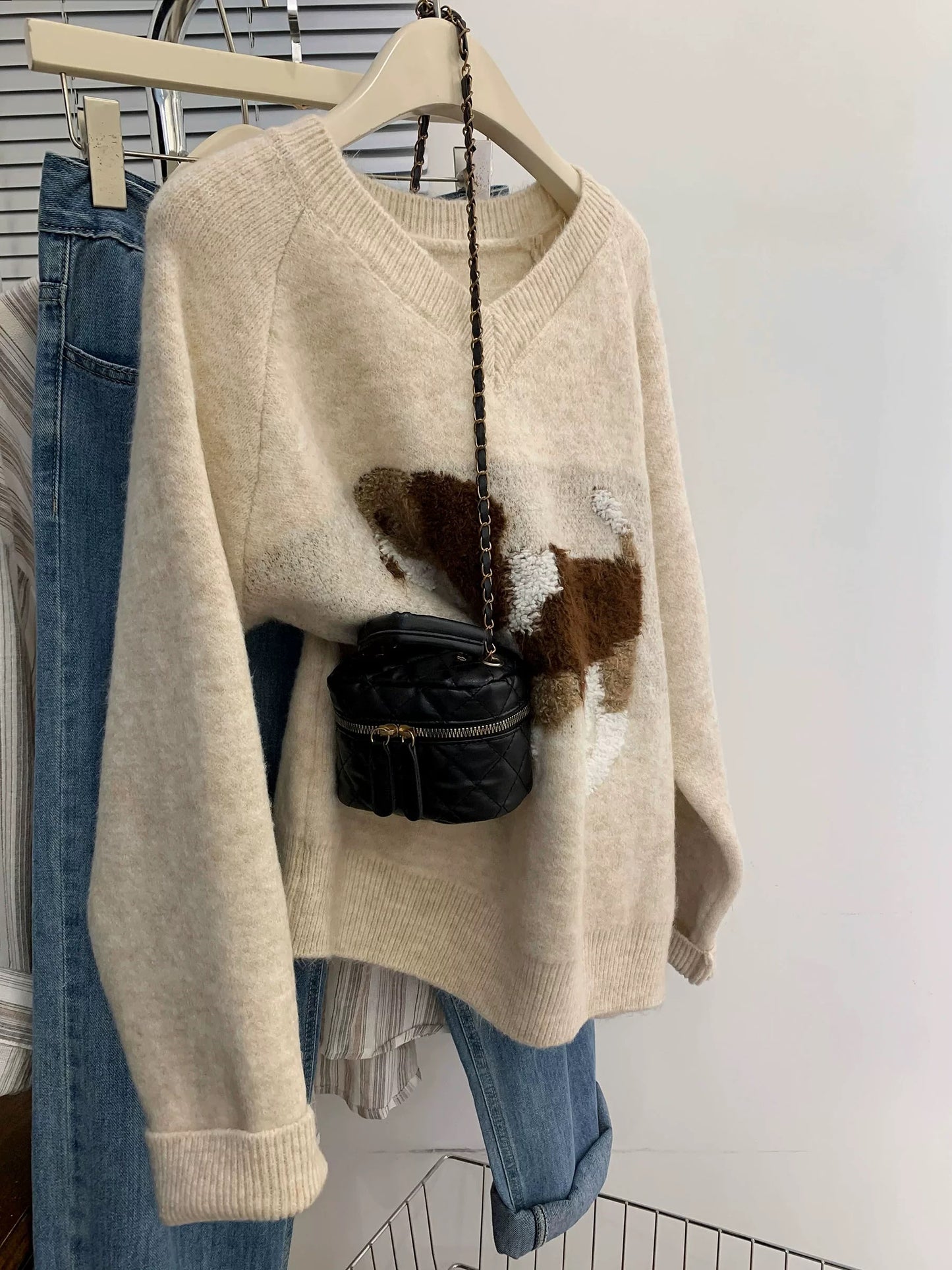 style bow-knitted sweater cardigan coat for women in early autumn straight shoulder French design short outerwear
