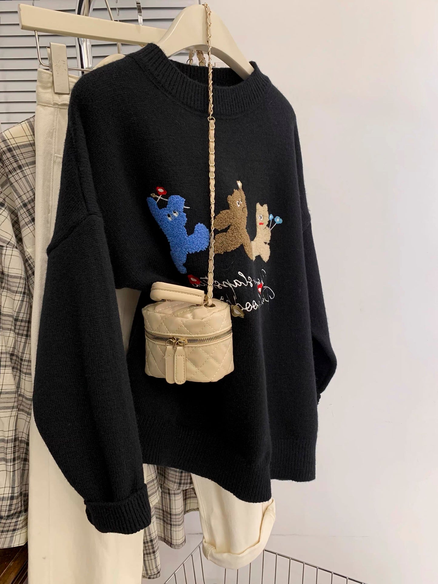 style bow-knitted sweater cardigan coat for women in early autumn straight shoulder French design short outerwear