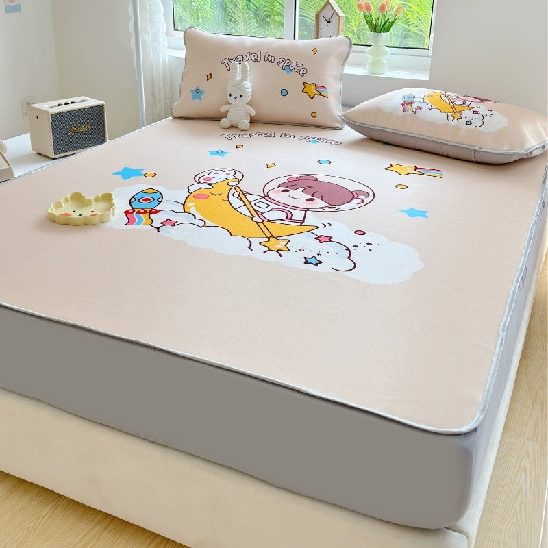 Summer ice silk mat three-piece bed sheet set student dormitory air-conditioning mat home washable foldable soft mat