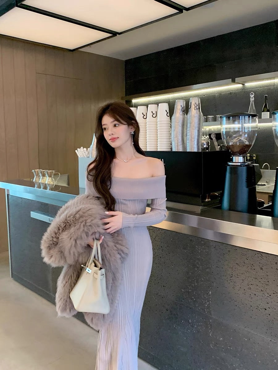 open lace back dress Finola One Shoulder Midi Sweater Dress