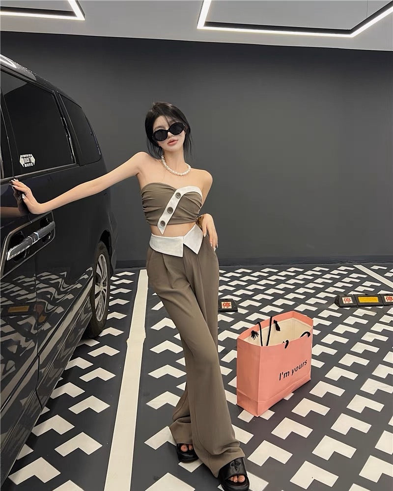 Hot girl suit female summer pure desire sexy short tube top suspender Lee Nhi Boutique Hot girl suit female summer pure desire sexy short tube top suspender Lee Nhi Boutique