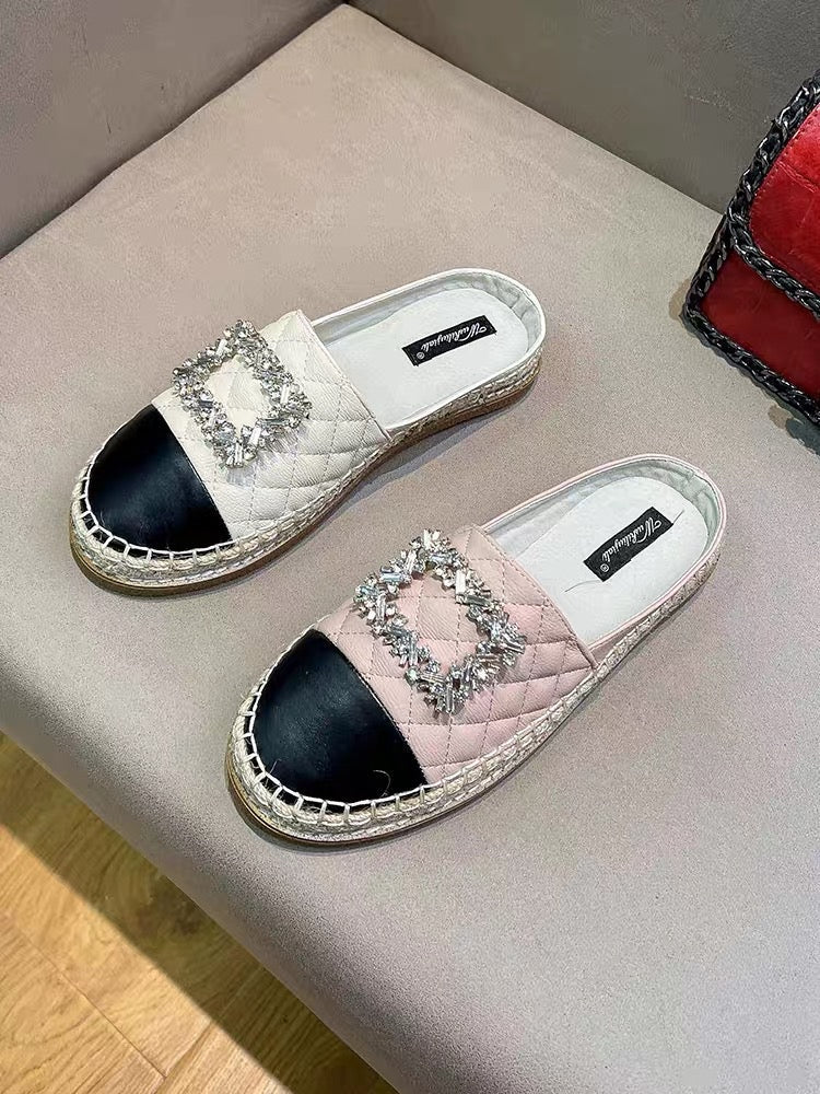 Uncle MJ Net Red Fisherman Half Slippers Women's Summer New Outerwear Casual Fashion Versatile Rhinestone Baotou Slippers