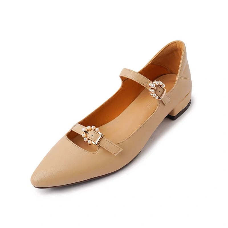 Girl Twin Flowers! Low-heeled Mary Jane shoes pointed toe spring and autumn temperament shallow mouth single shoes square toe chunky heel ladies shoes