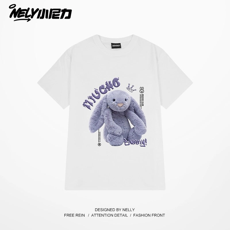 Nely Xiao Nili's new summer cute rabbit print short-sleeved T-shirt for men and women, all-match student pure cotton T-shirt trend