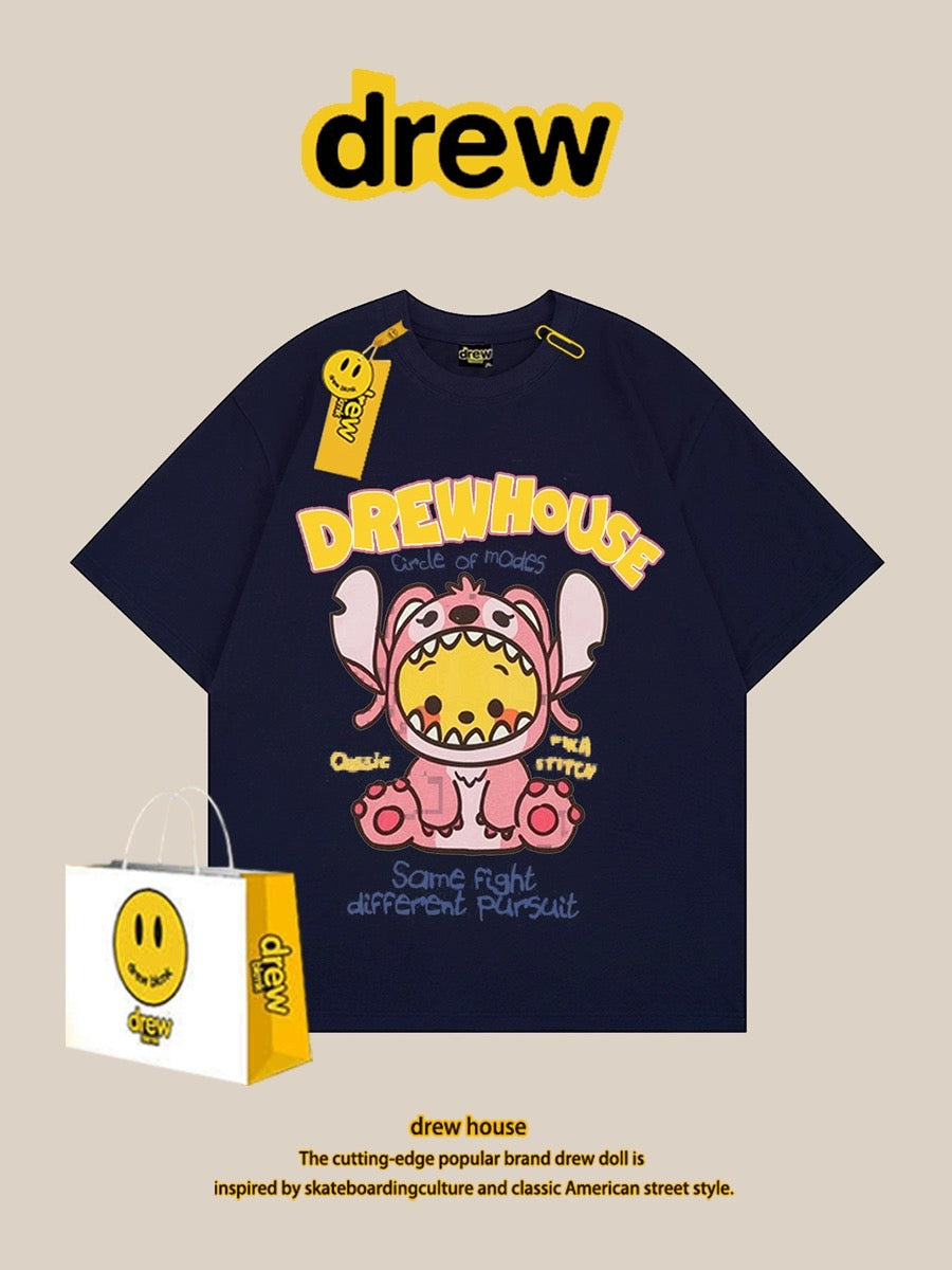 drew smiley face t-shirt short sleeves men and women summer ins European and American trendy brand super mario loose short sleeves versatile couple outfit