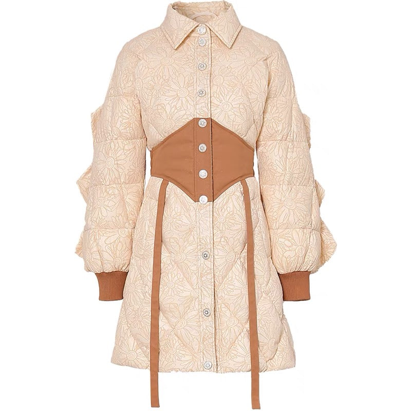Winter 2023 new women's beige mid-length white duck down jacket thickened waist bread jacket trendy