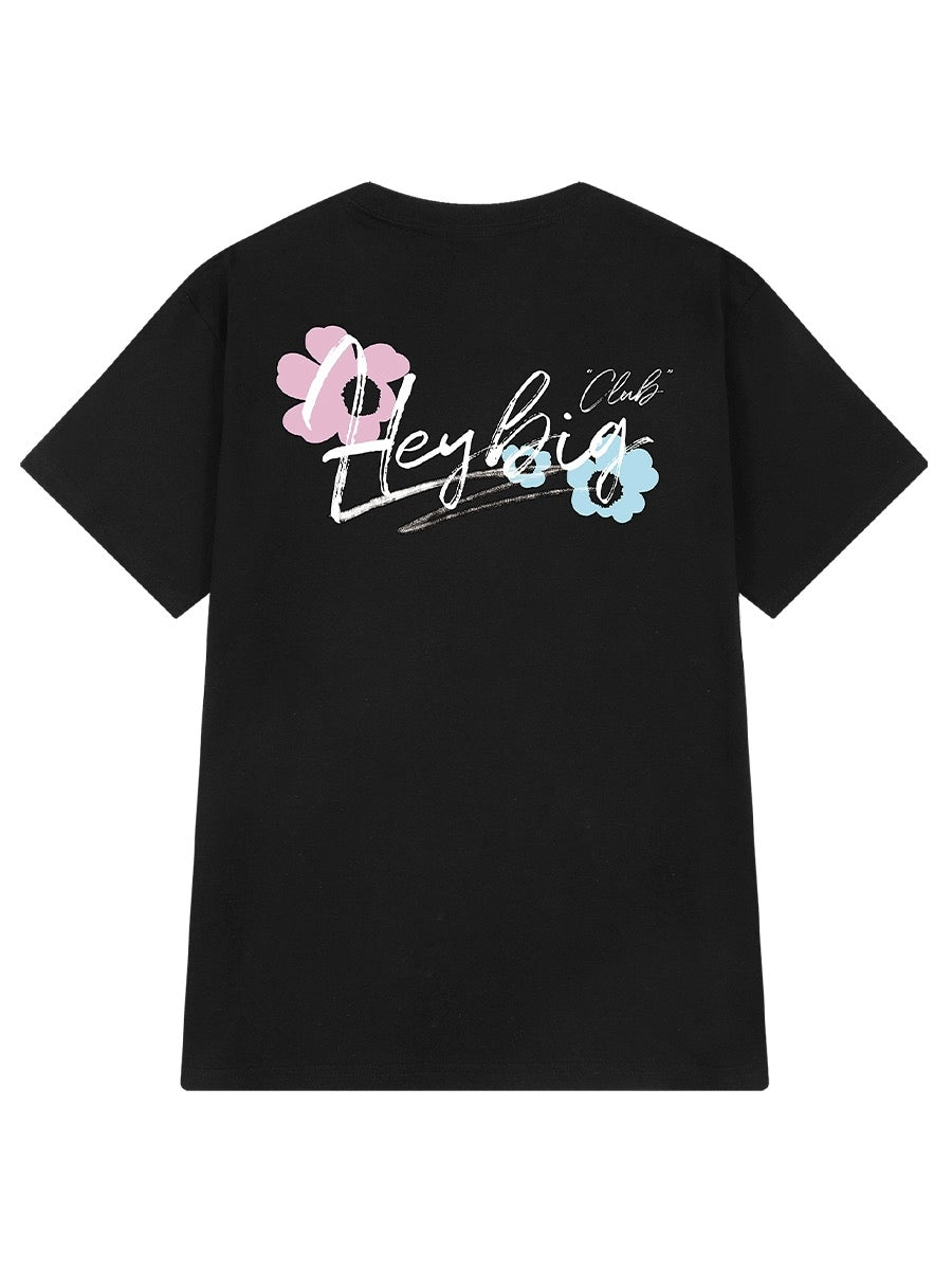 T-shirts for men and women 2024 summer new style flower letter printing thin short-sleeved trendy black half-sleeved T-shirt