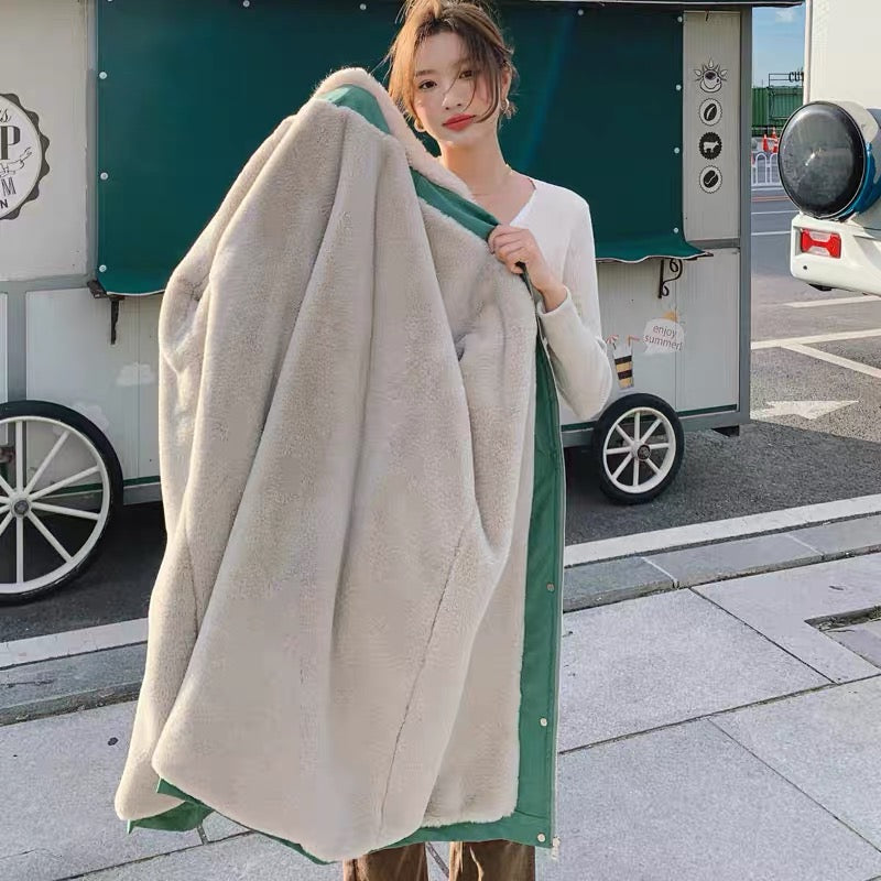 Mid-length parka women's winter 2023 new Korean version loose thickened cotton jacket plus velvet waist cotton jacket trendy