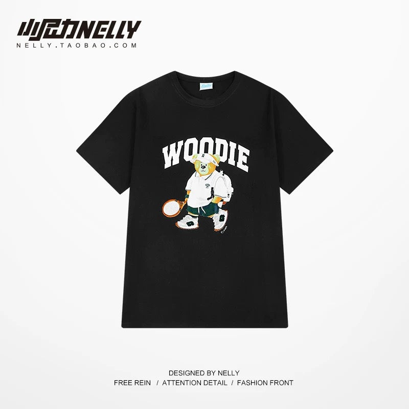 ins bear oversize short-sleeved t-shirt men's summer trendy brand loose large size men's design niche clothes