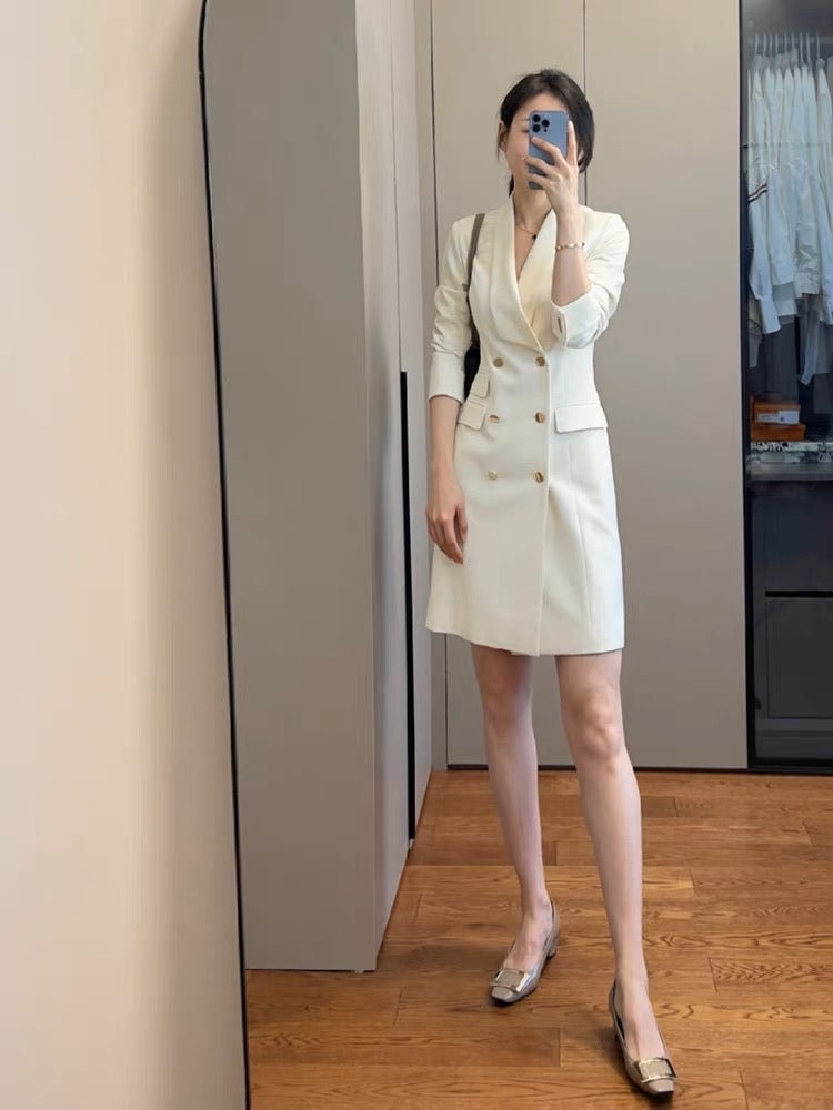 2023 new autumn women's French niche design, high-end, slim and fragrant white suit dress