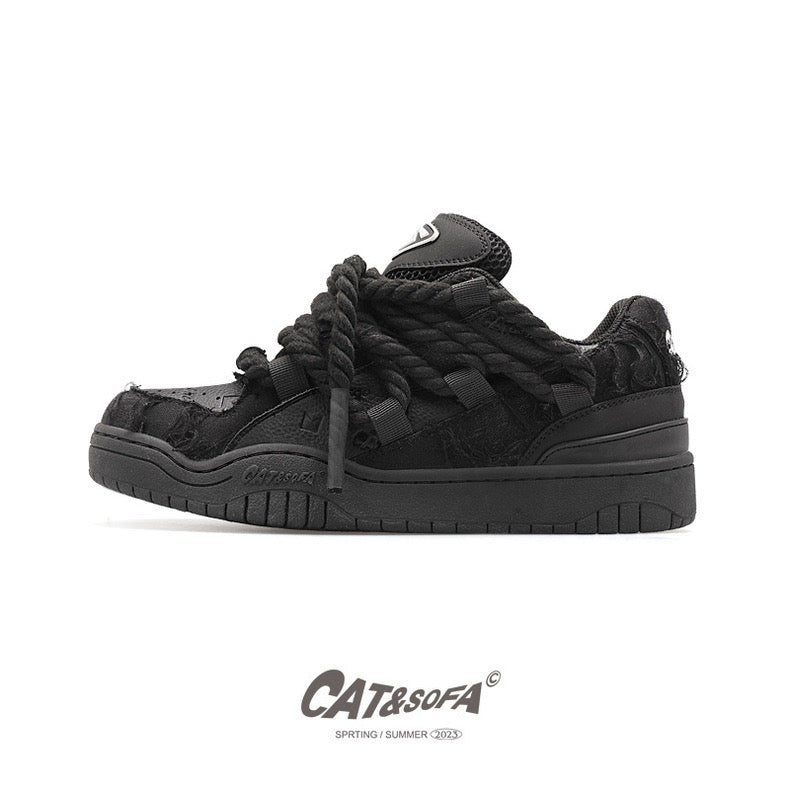 Cat and Sofa Black Destruction Lace/Original Design New Skateboard Shoes Couple Casual Sports Skateboard Shoes Trend