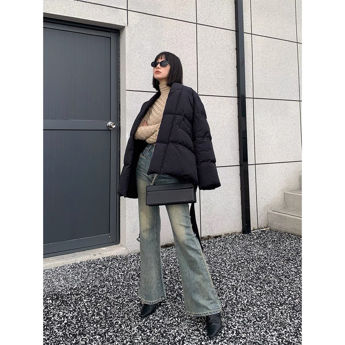 PAPERLLL Xinjian autumn and winter new visual sense high collar checkerboard fleece bottoming shirt versatile tight and warm inner wear (D7812)