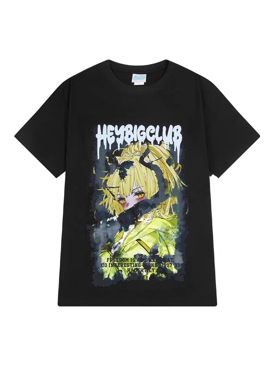 European and American trendy brand cartoon short-sleeved t-shirt women and men loose street style hip-hop trendy cool half-sleeved oversize top summer