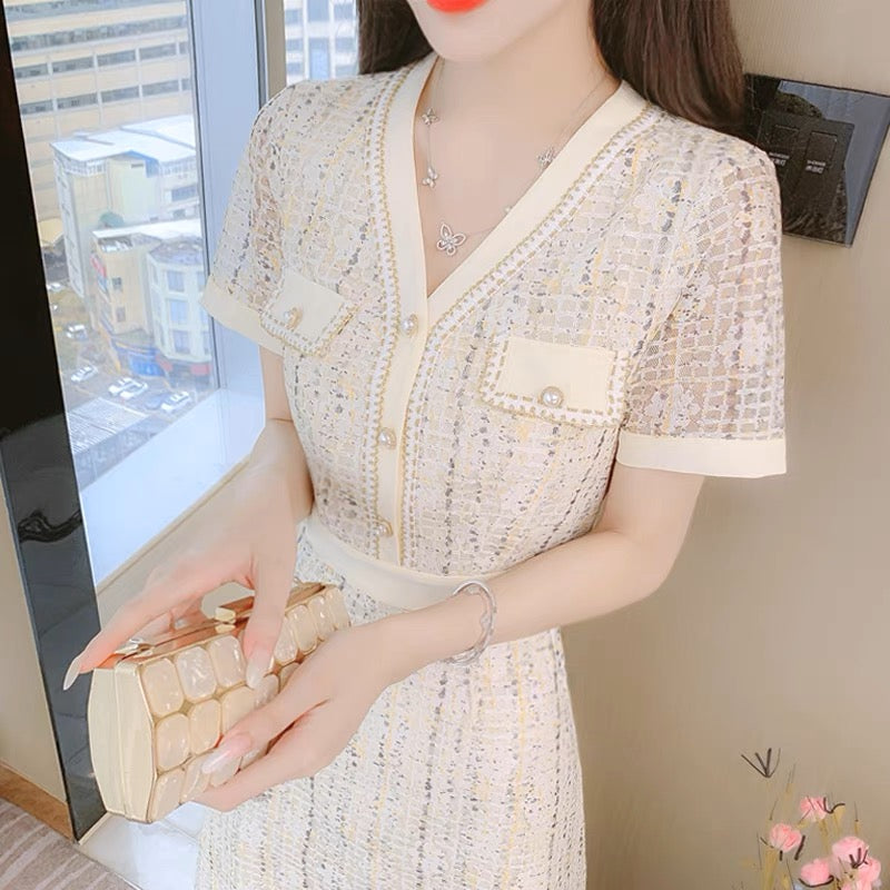 French high-end small fragrant dress for women summer 2023 new style temperament socialite age reduction beautiful western style skirt (D4441)