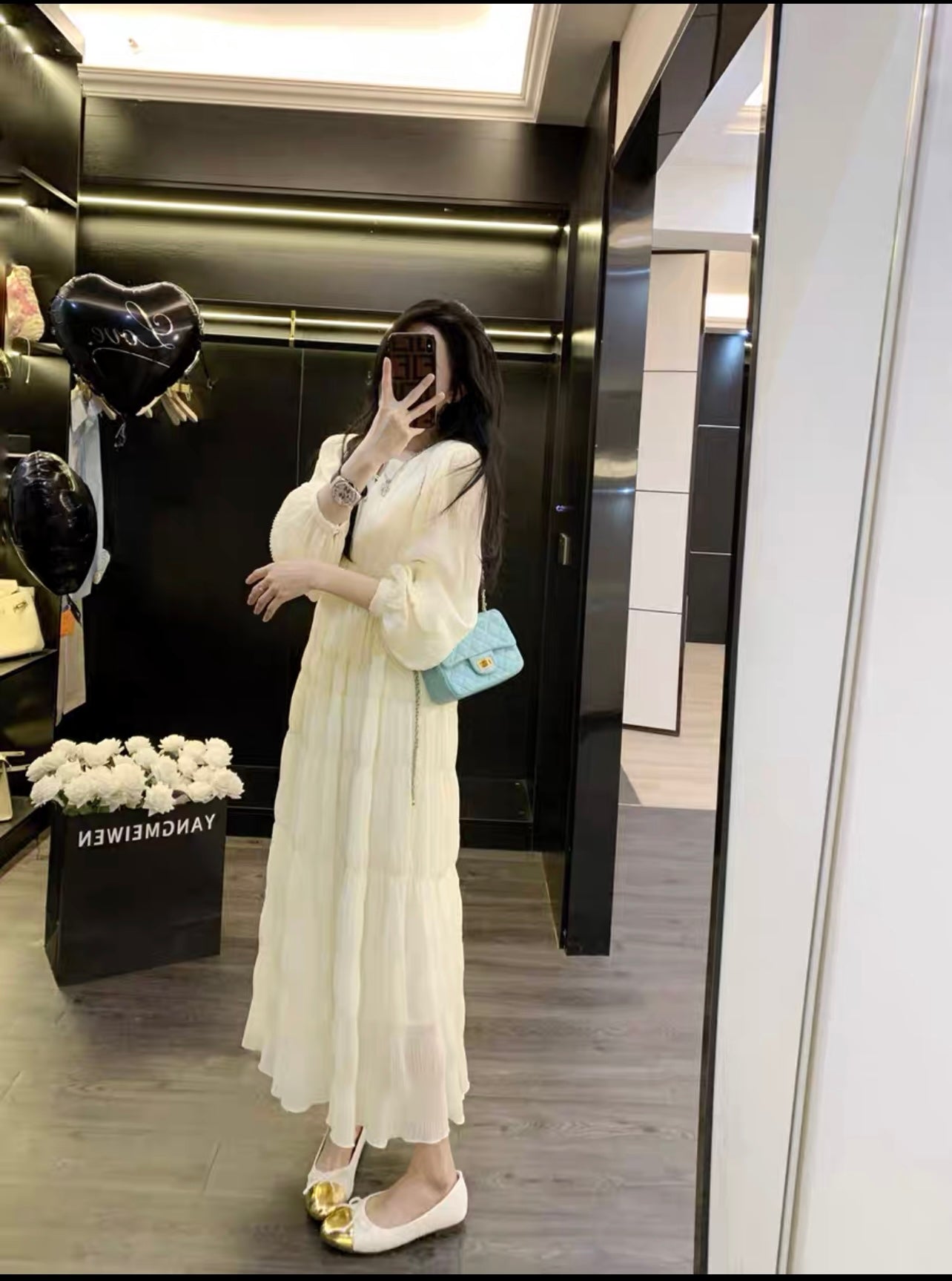 Early autumn women's clothing 2023 new French style sweet and gentle style high-end temperament small long skirt dress for women (S0956)