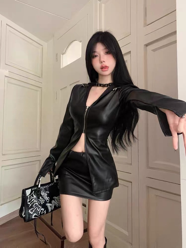 High-end figure sexy American hot girl suit black leather jacket femal Lee Nhi Boutique High-end figure sexy American hot girl suit black leather jacket femal Lee Nhi Boutique