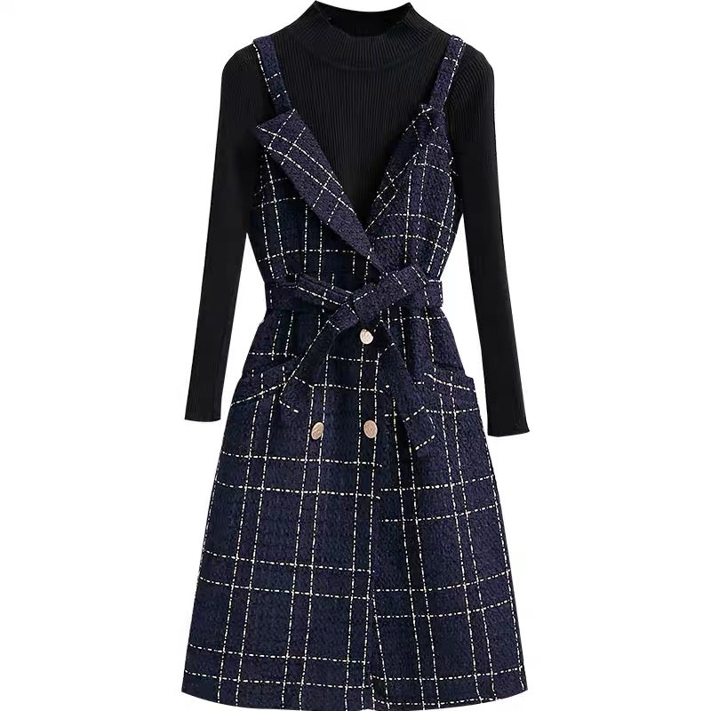 Xiaoxiangfeng suspender dress women's autumn clothing 2023 early autumn new style complete set of temperament two-piece suit
