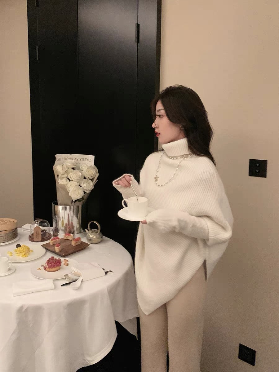 cchenchenchen_Irregular design turtleneck sweater for women in autumn and winter loose and versatile niche lazy style knitted sweater