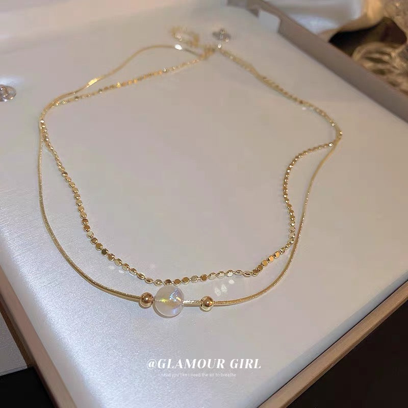 IPL Mermaid Ji Pearl Chain Multilayer Necklace Korean Retro Design Clavicle Chain Fashion Temperament Necklace Female